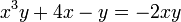 x^3y+4x-y=-2xy  ,!